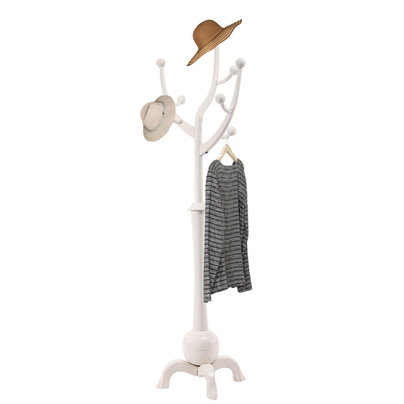 Freestanding Wooden Clothes Coat Rack, White