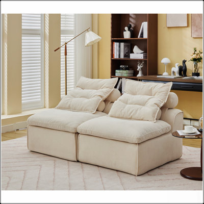 Modular Sofa No Armrests DIY-Friendly Corduroy Neck Lumbar Pillows 2-Seater Lounge Reading