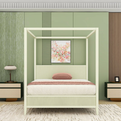Wooden Canopy Platform Bed Frame with Headboard
