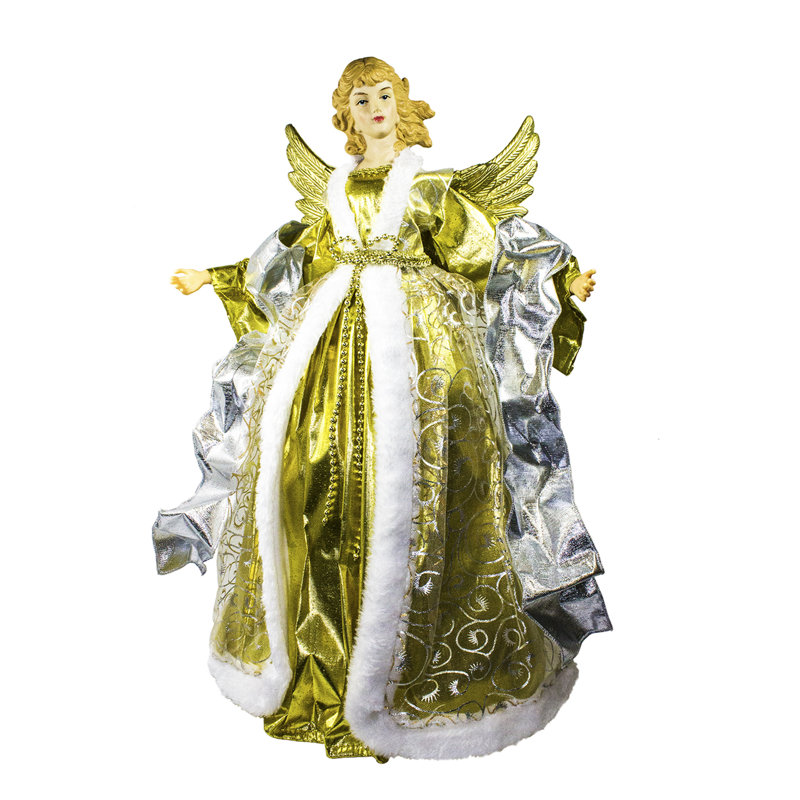 Décoration pour sommet de sapin ange de Noël, Or/argent, H 17 po x l 12 po x P 8 po