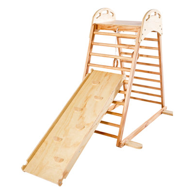 Indoor Jungle Gym With 4 - In 1 Design For Slide, Climbing Rock, , Rings Safe Varnish On Pine Wood Playground And