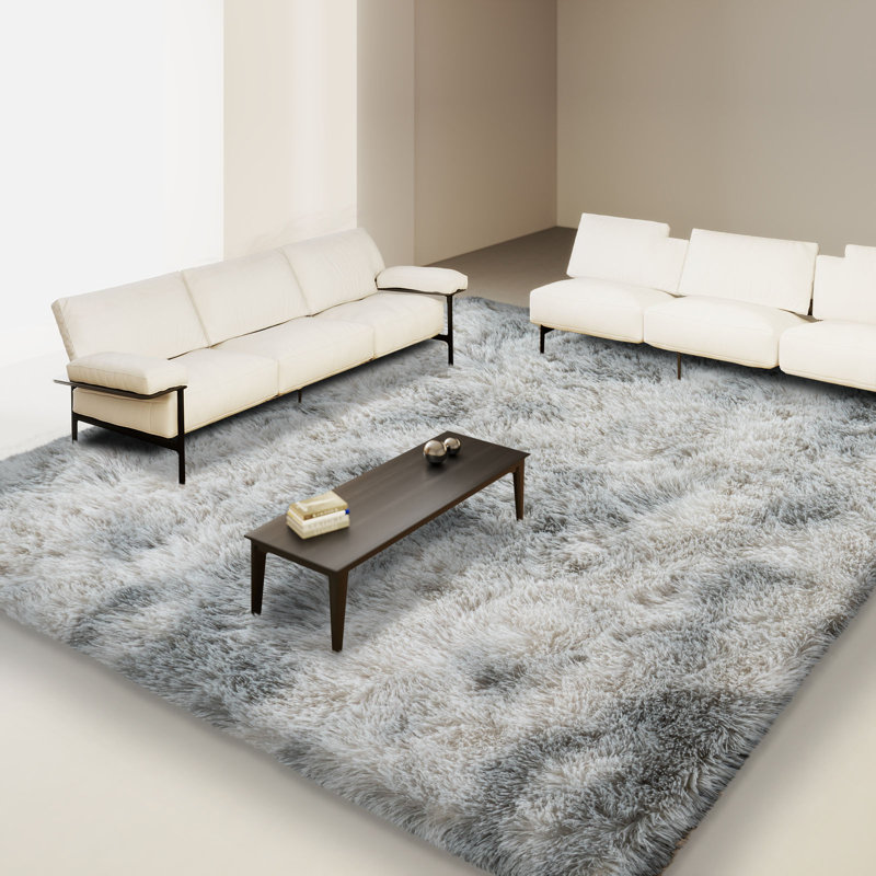 Shag Area Rugs 6x9 ft, Tie-dyed Grey Fluffy Rug for Living Room, Non-Slip Shag Carpet for Bedroom Nursery Kids Play Room Dorm Office