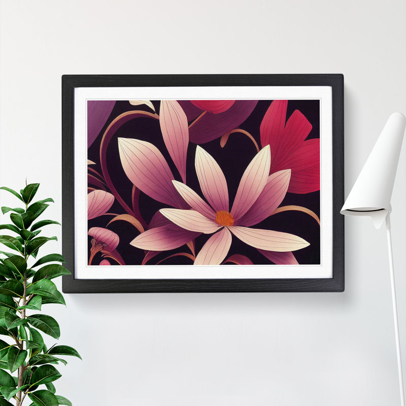 Distinguished Flowers - Single Picture Frame Painting, Black, 46cm H x 64cm W x 2cm D