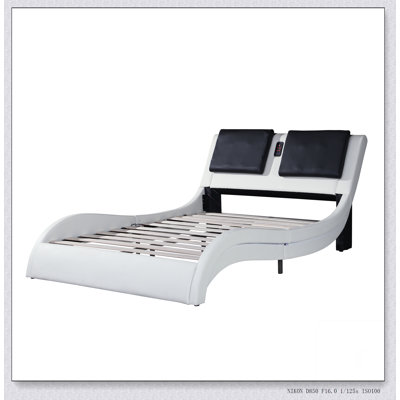 Faux Leather Upholstered Platform Bed Frame With Led Lighting ,Bluetooth Connection To Play Music /RGB Control,Backrest Vibration Massage,Curve Design, Wood Slat Support, No Box Spring Needed