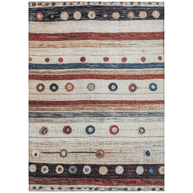 Machine Washable Indoor/Outdoor Xhevrie Beige Rug, Rectangle 3' x 5'