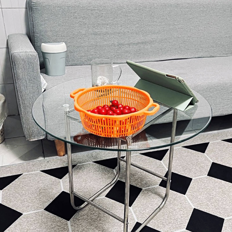 Taille: 18,11 po. Plateau de table en verre trempé, surface ronde, plateau de table transparent, feuille de verre ronde.