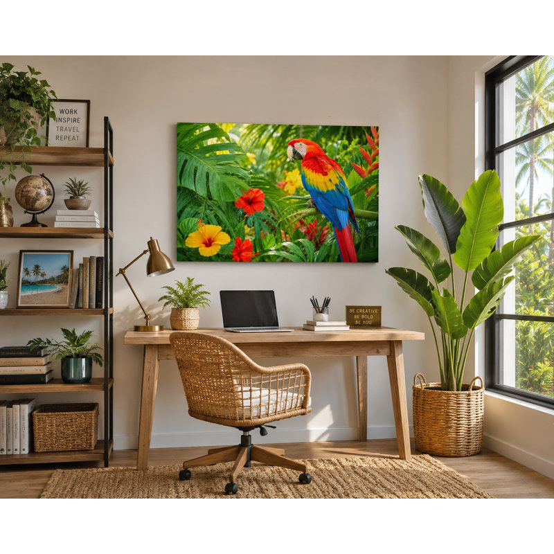 Art tropical sur toile tendue avec jardin perroquet tropical, H 24 po x l 36 po x P 1,5 po
