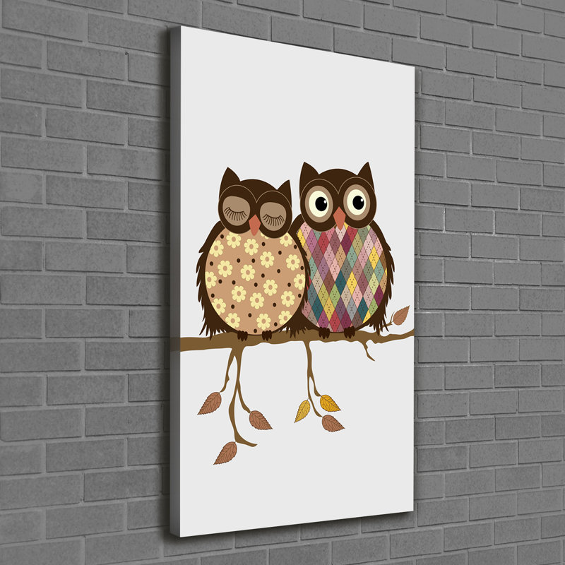 A Pair Of Owls On A Branch - Wrapped Canvas Print, 120cm H x 60cm W