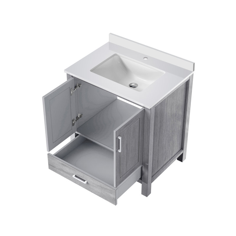 Distressed Grey Bath Vanity 30 In. W X 22 In. D, With White Quartz Top