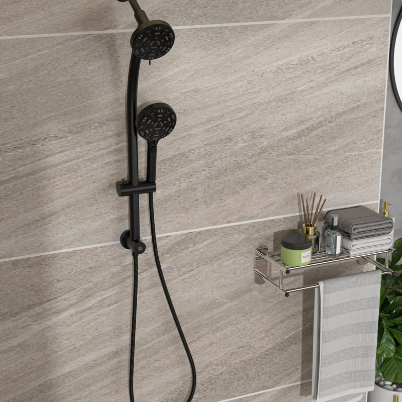 Dual Shower Head Kit, Matte Black, 4.7" Showerhead & Adjustable Handheld Wall Mounted Head, 8 Hand Angle