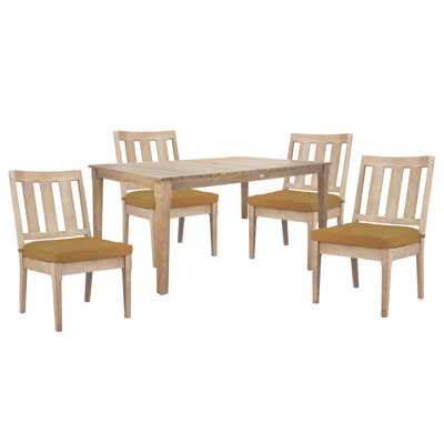 Samya 4 - Person Wood Patio Dining Set with Rectangular Table , Cushions Included