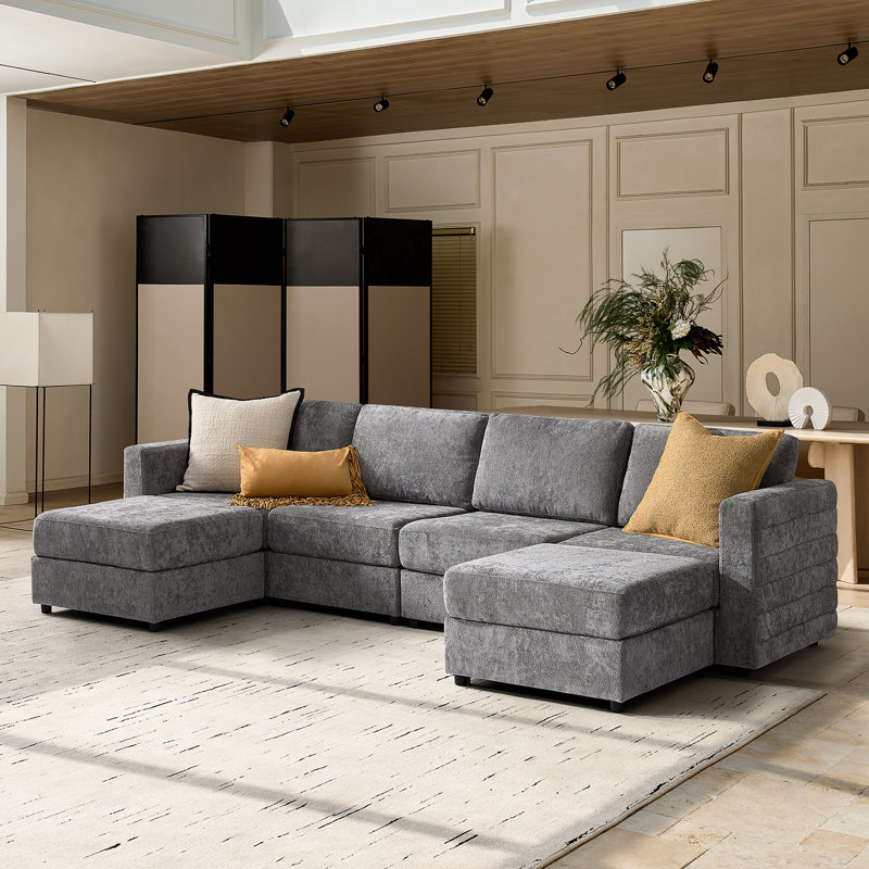  Canapé modulaire à rangement large avec deux repose-pieds de 124,5 po Jagger, Gris