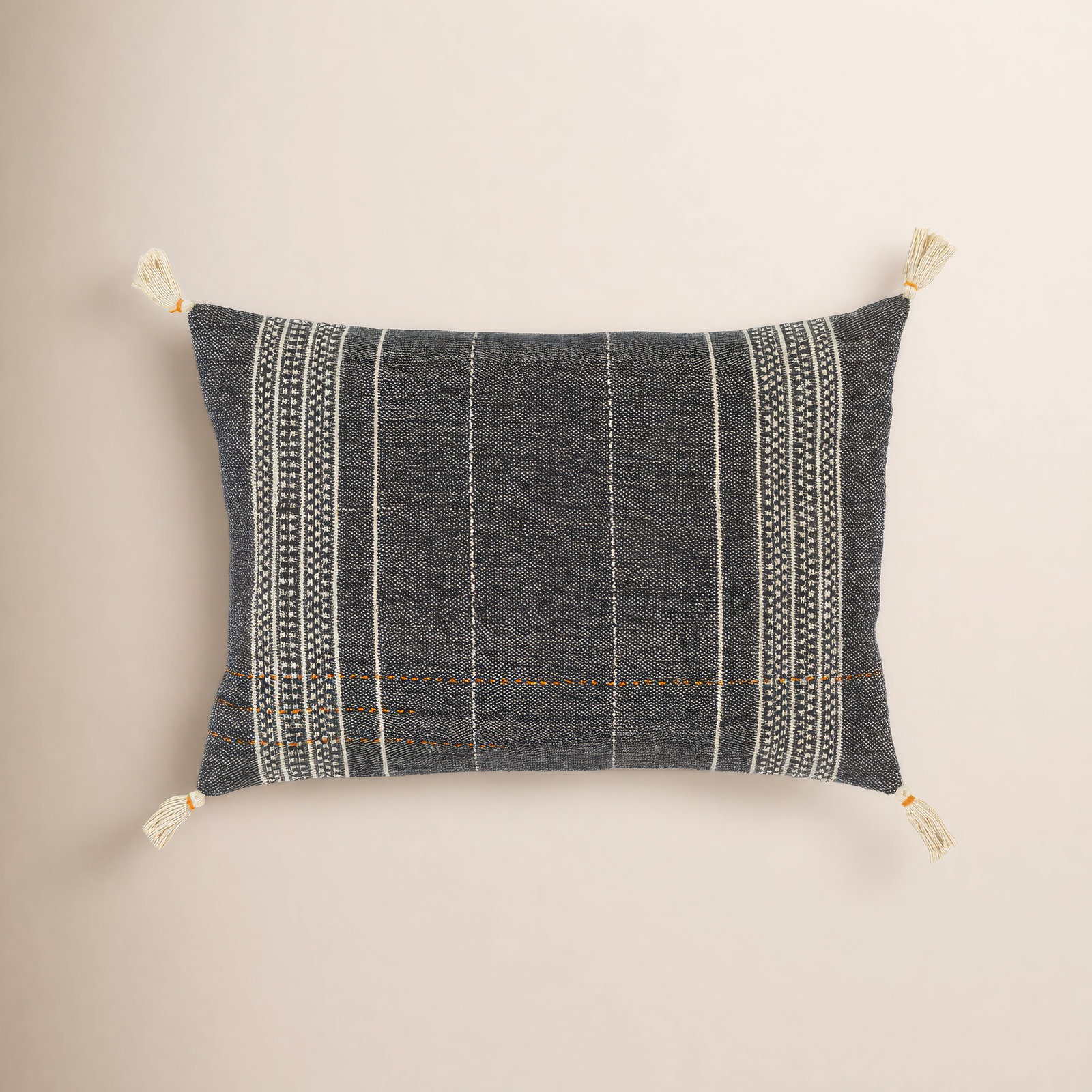 Gordon Embroidered Cotton Lumbar Throw Pillow, Down