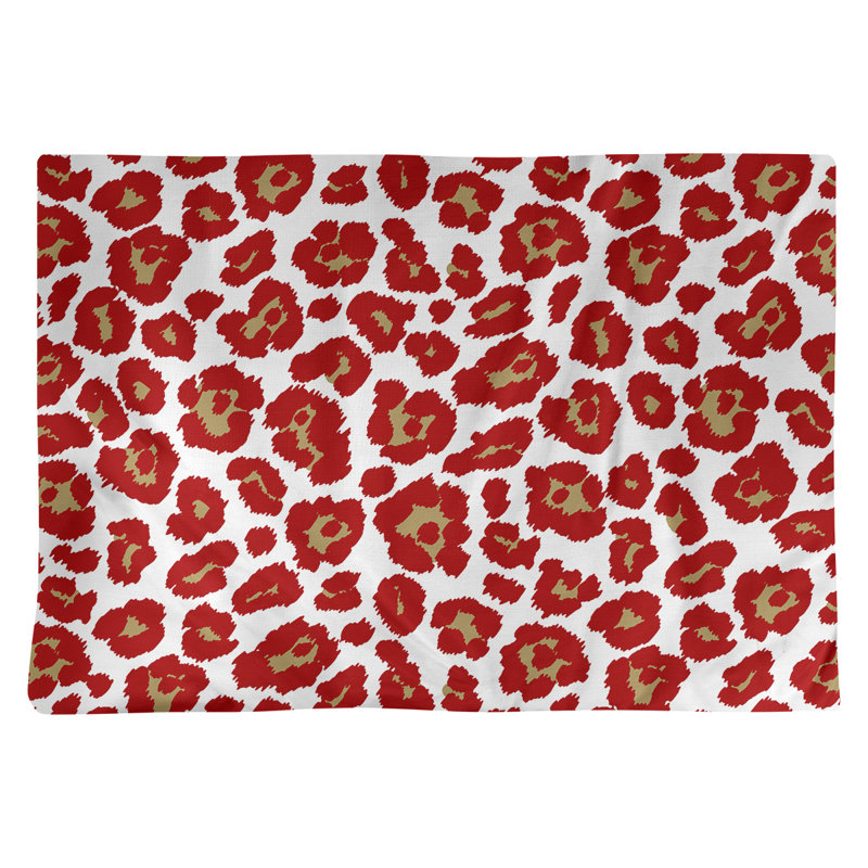 Animal Print Rectangle Placemat, White/Gold/Red, Cotton