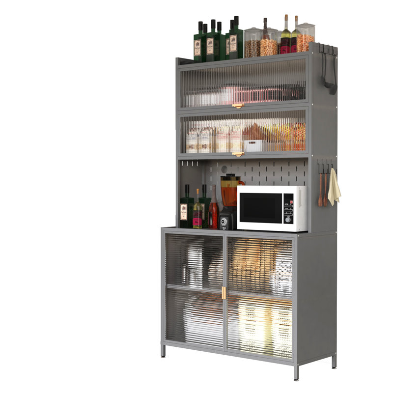 Armoire garde-manger de 73 po de diamètre avec portes rabattables et tablettes réglables Diamantoula, Gris
