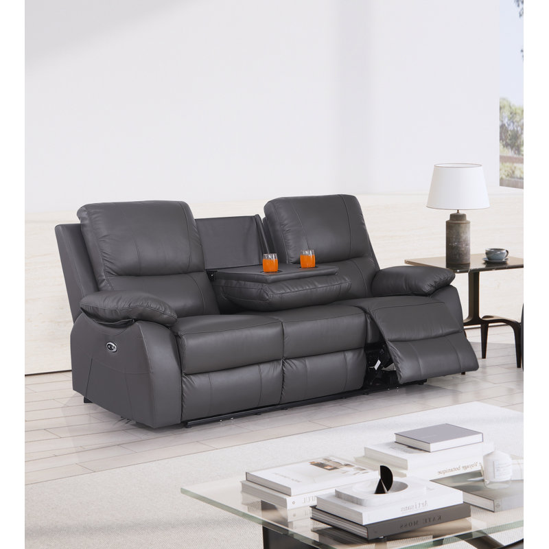 Devyne 79'' Leather Power Reclining Sofa, Gray Genuine Leather