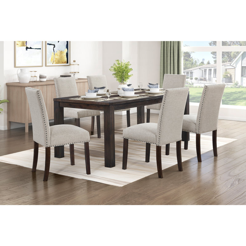 Ensemble de salle à manger classique 7 pièces avec finition brun foncé, 7 pièces : table, 6 chaises, Taupe