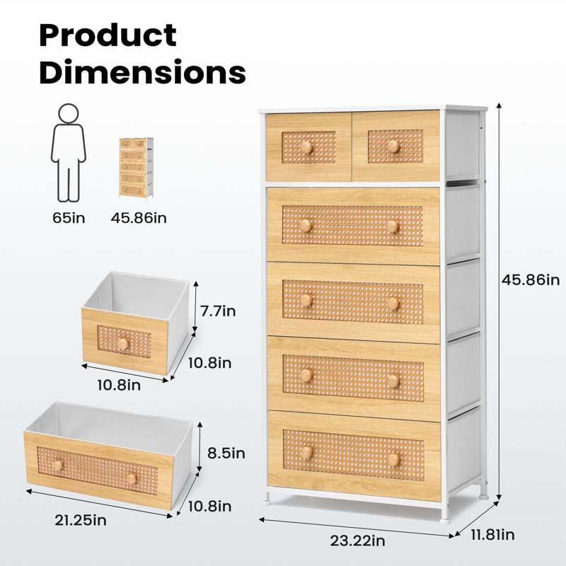 Jauier 6-Drawer 23.2" W Chest, White/Nature, White/Nature