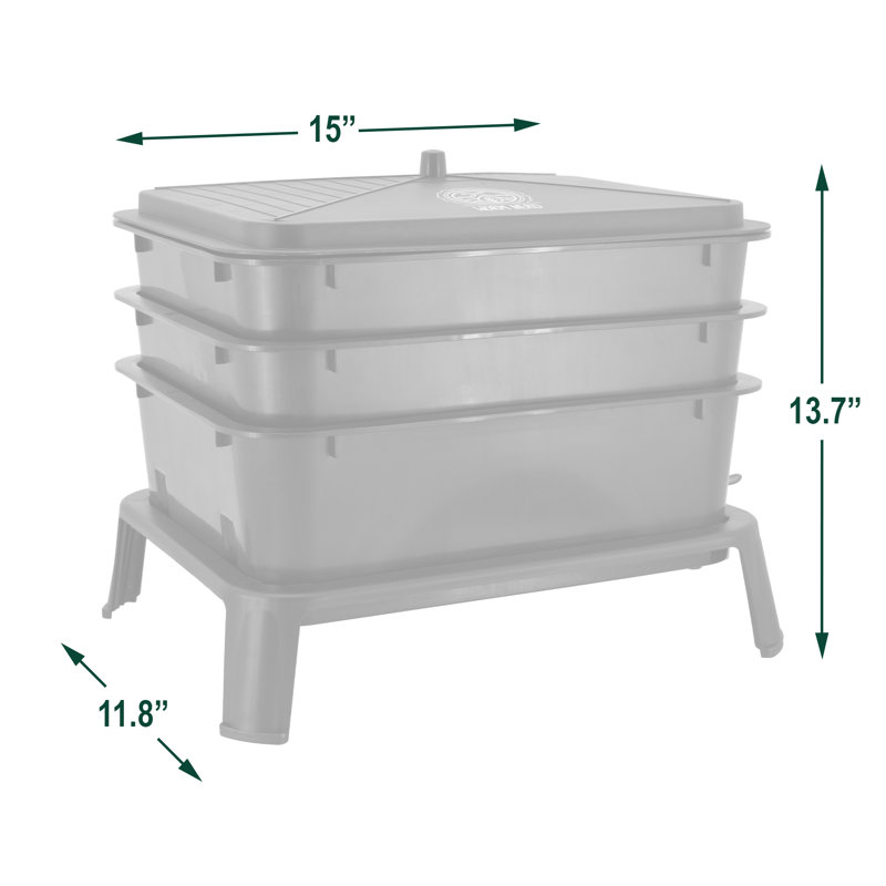 Gray 4-Tray Plastic Worm Composting Bin with Coco Coir Brick