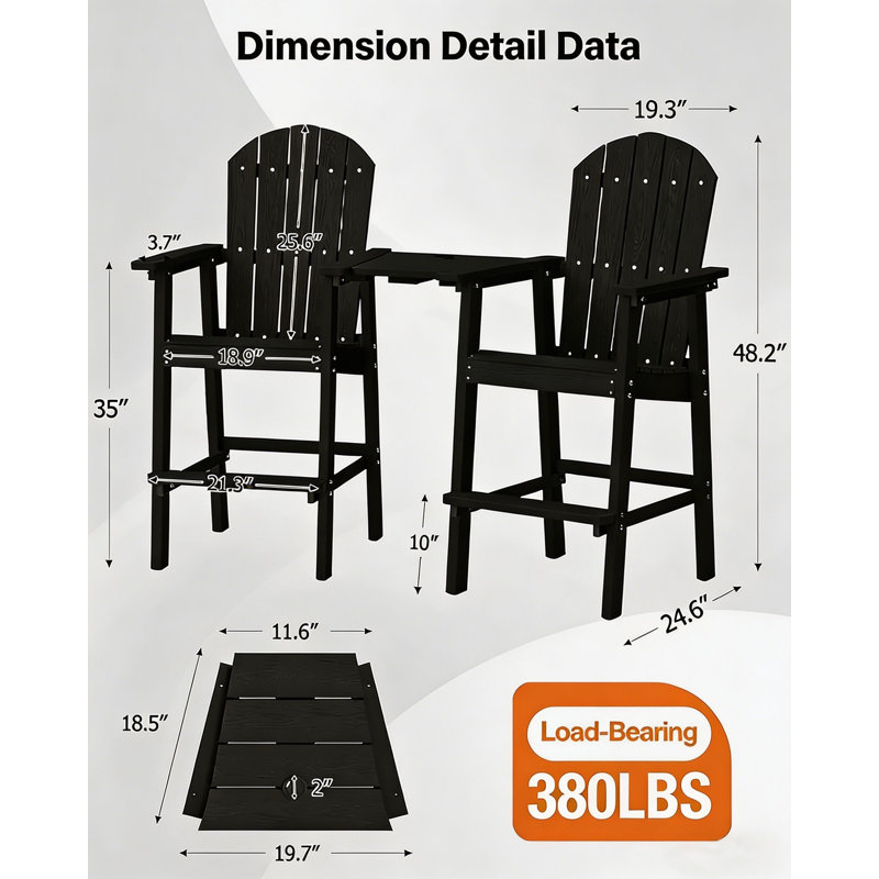 Chaise Adirondack avec table Borghild Hips, Noir