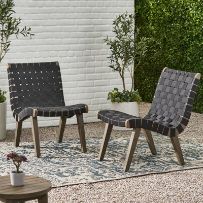 Paire de chaises longues, sièges d'extérieur modernes avec structure en bois et corde tissée, métal noir et bois, P 27,83 po x l 20,8 po H 29,31 po, 2 pièces complexes, 27,83 po 20,8 29,31 po