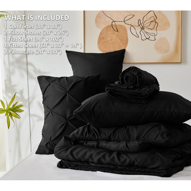 Queen Black Microfiber Down Alternative Bed in a Bag Set