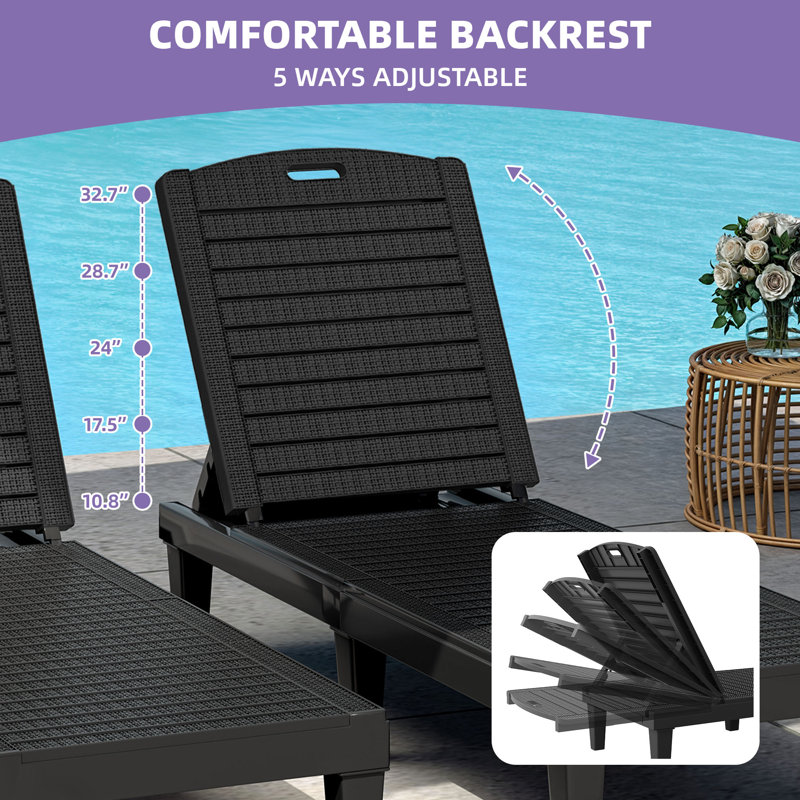 Ason Outdoor Resin Adjustable Chaise Lounge Set, Black