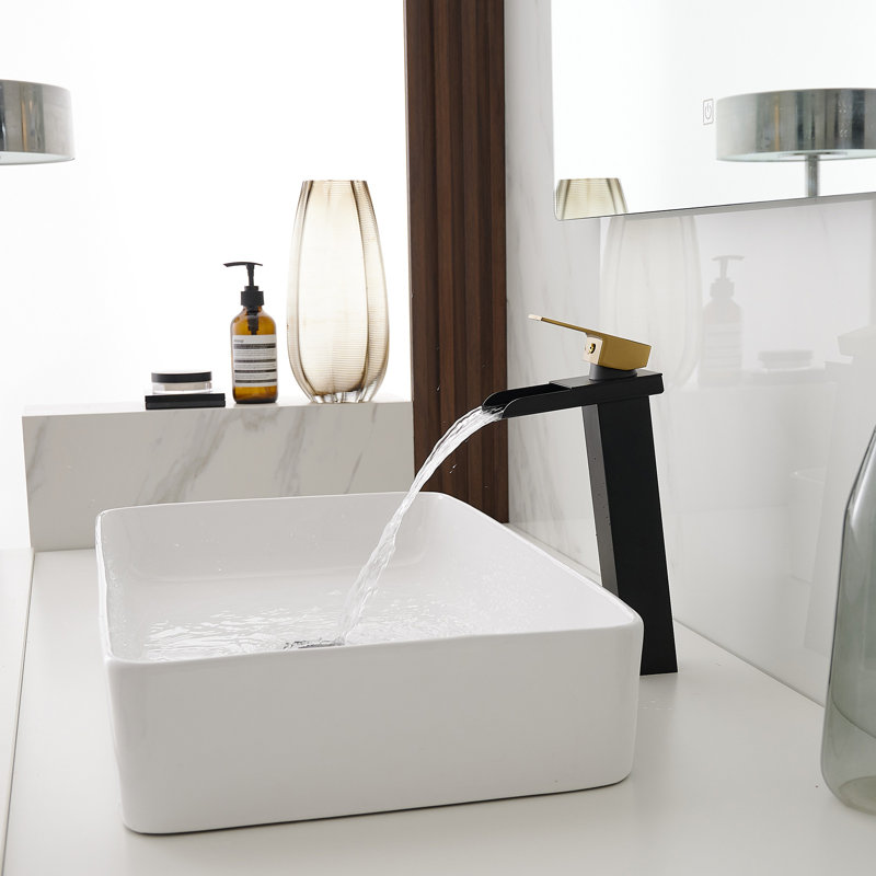 Single-handle Bathroom Faucet with Drain Assembly, Gold/Black