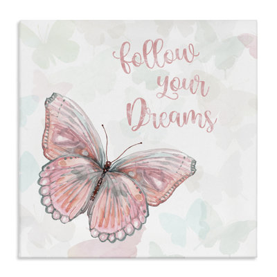 Follow Your Dreams Pink Butterfly by Carol Robinson - Wrapped Canvas Graphic Art