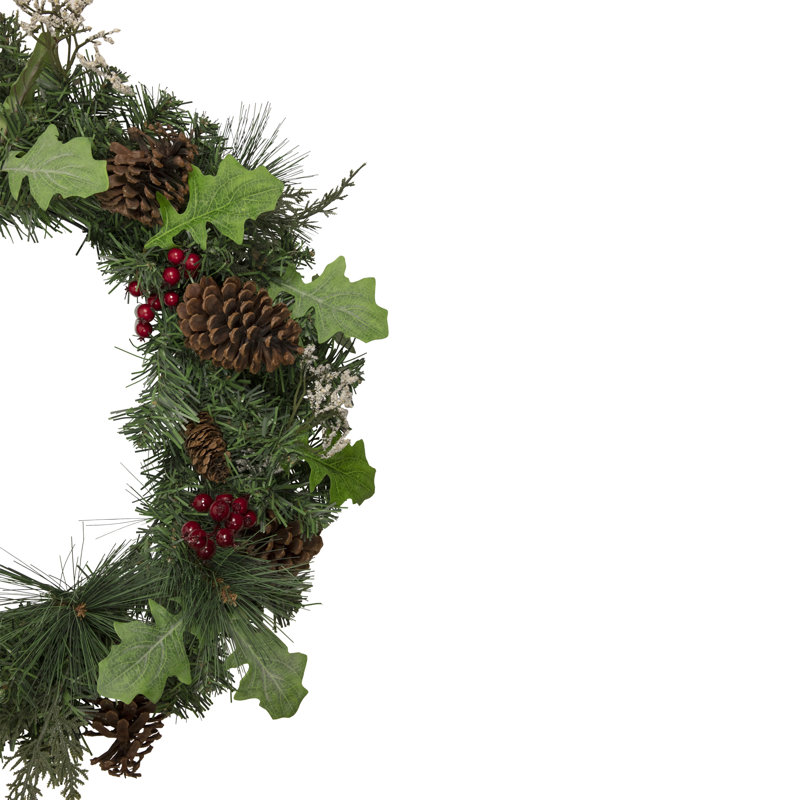 Couronne de Noël artificielle feuilles de chêne et pin, 24 po, non éclairée