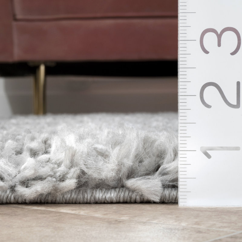 Okan Solid Shag Power Loom Performance Gray Rug, Rectangle 3' x 5'