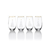 Celebrations Set Of 4 Stemless Wine Glasses With Christmas Trees, 18 Oz