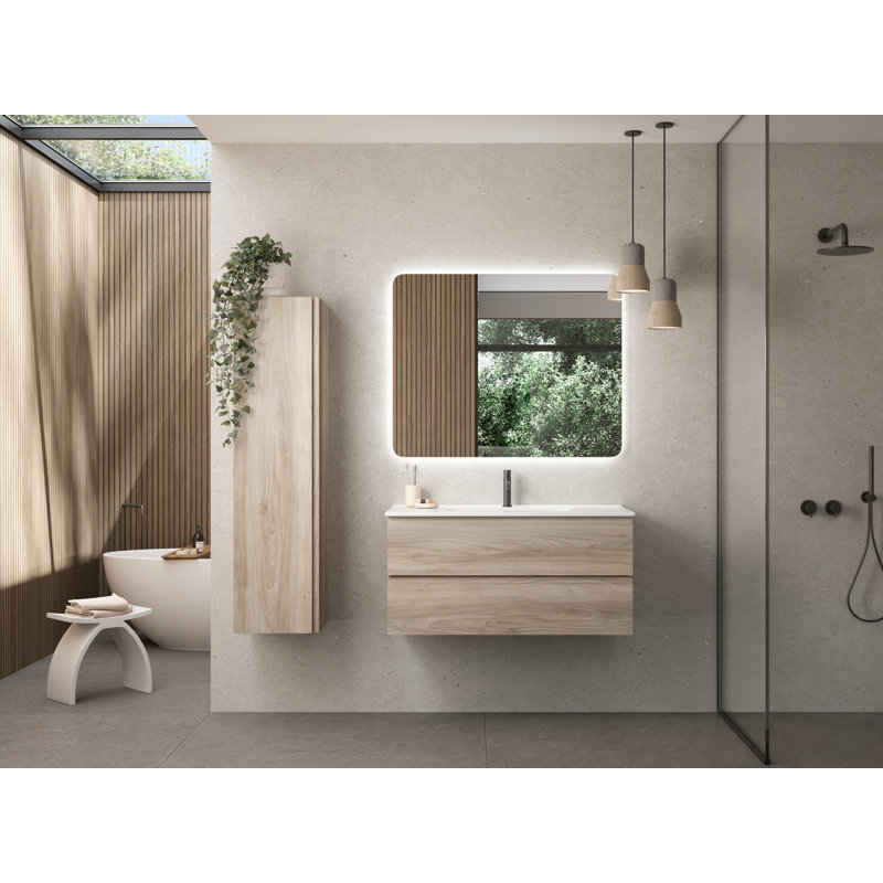 Ensemble de meuble-lavabo mural simple 39 po Jasso, Gris