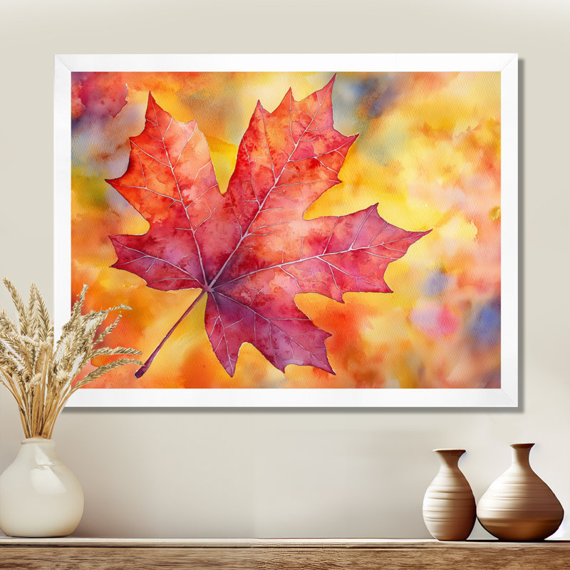Feuille d'érable d'automne I - art mural floral, H 12 po x l 20 po, Reproduction encadrée d'une seule photo, Blanc
