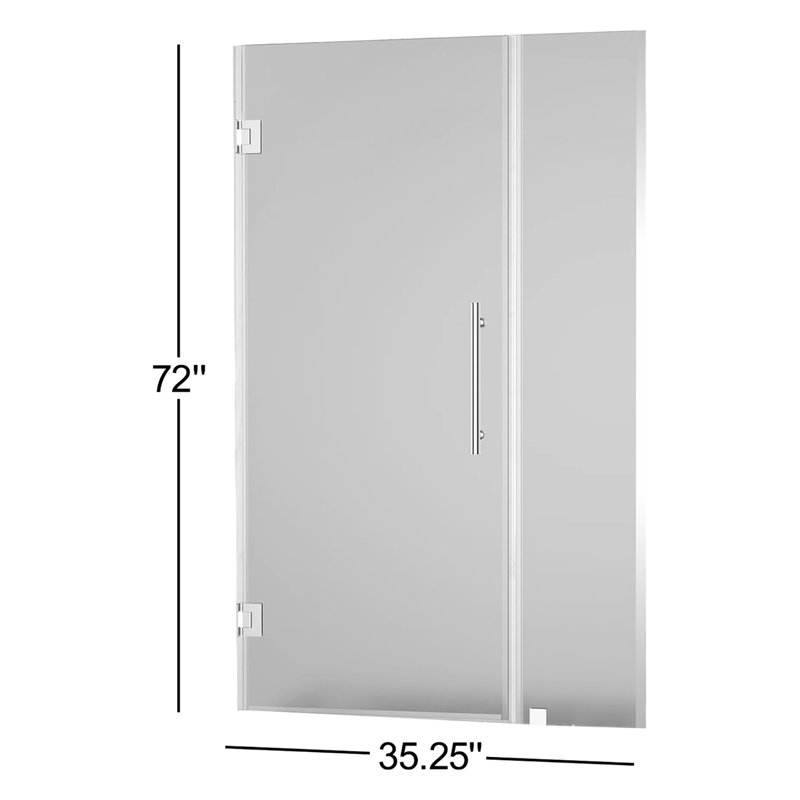 Belmore 35 x 72 Hinged Frameless Shower Door, Chrome, Frosted