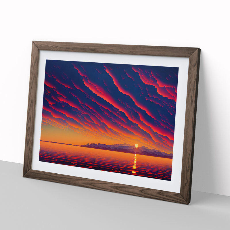 Contemporary Ocean Sunset - Framed Print, 34cm H x 46cm W x 2cm D, Walnut