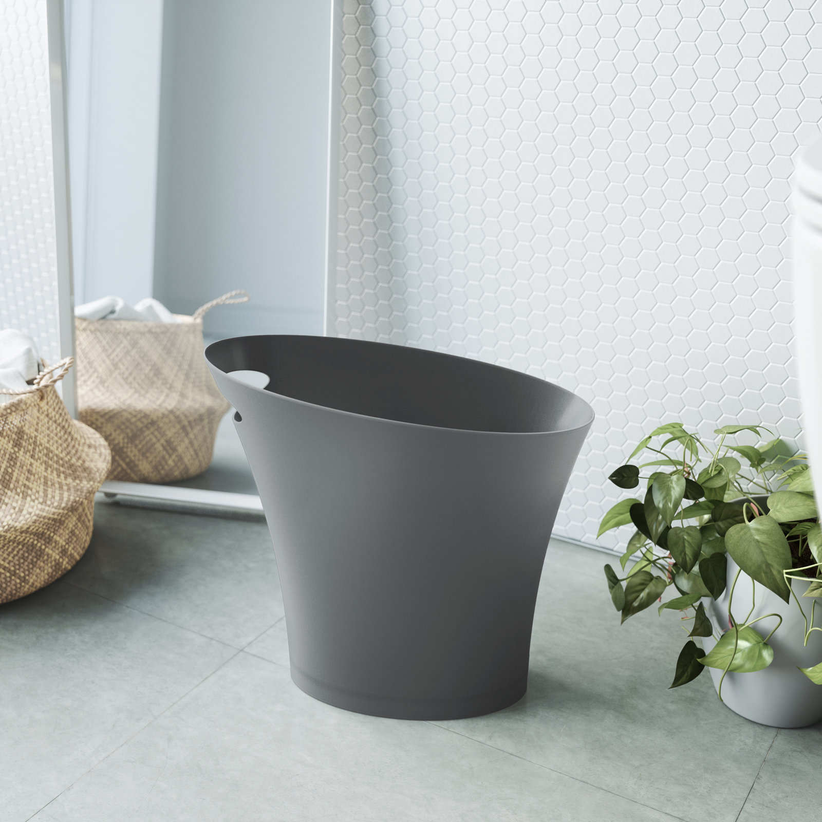 Skinny 2 Gallons Waste Bin, Charcoal