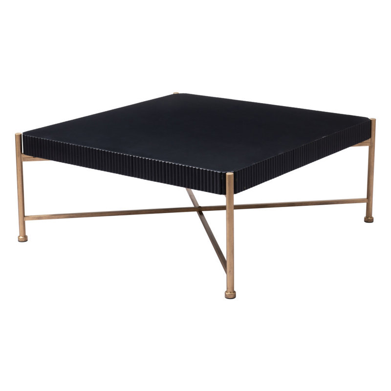 Table basse carrée 42 "en bois massif noir et doré et acier