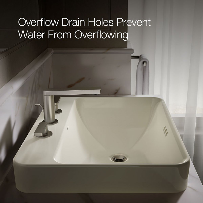 Vox Vitreous China Rectangular Vessel Bathroom Sink with Overflow, 3, Biscuit