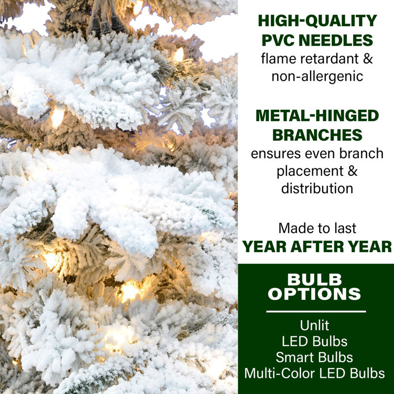 7.5-Foot Flocked Pine Christmas Tree with White Lights