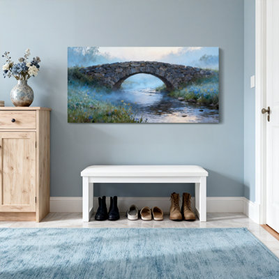 Scenic & Cityscapes Stone Bridge Misty Stream Wildflowers Dawn Light