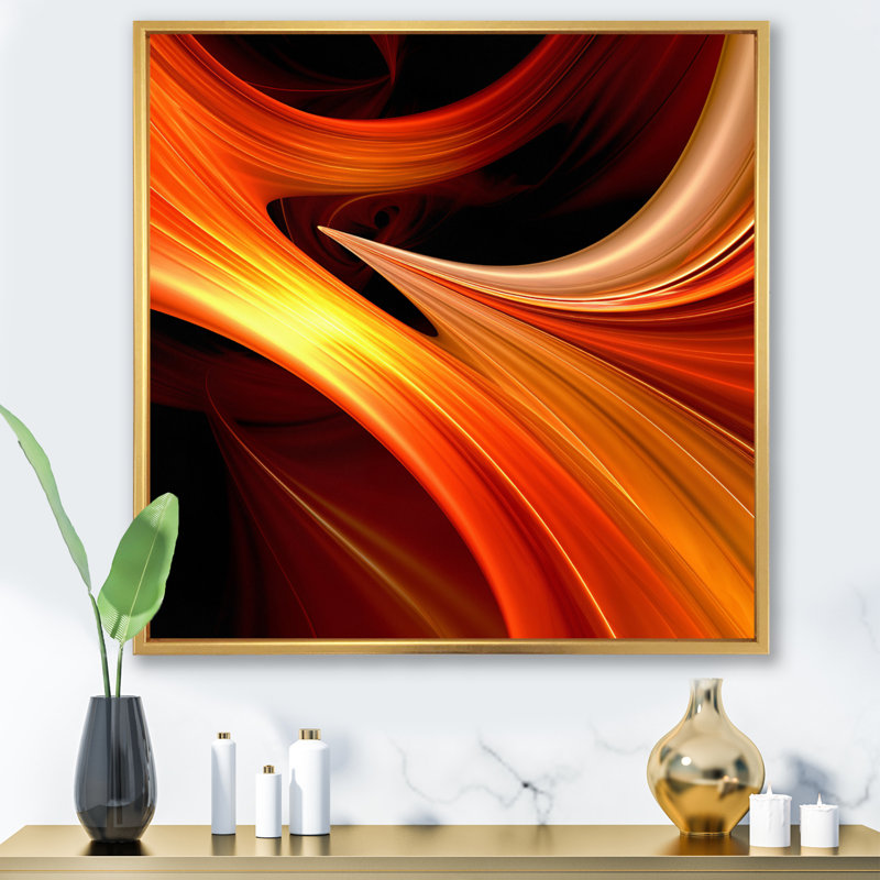«Orange Abstract Warm Fractal Design V», reproduction sur toile, H 32 po x l 16 po x P 1 po, Cadre flottant doré