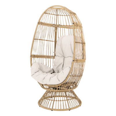 Fauteuil à œufs pivotant brun avec coussin de confort. Style de panier. Fabrication. Tissu aquatique. L 30,36 po x P 28,05 po x H 58,28 po. Détails faits à la main. Coussin requis pour l'assemblage. Confort de style panier. Fabriqué à la main