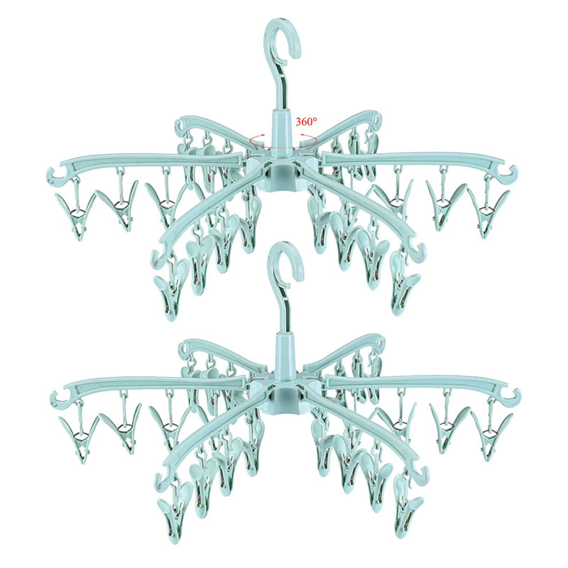 Séchoir pliable avec 24 pinces pour sécher les chaussettes Linge pour bébé Serviettes de séchage Séchoir rotatif pour chaussettes 2 pièces