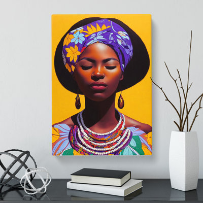 African Woman Floral - Wrapped Canvas