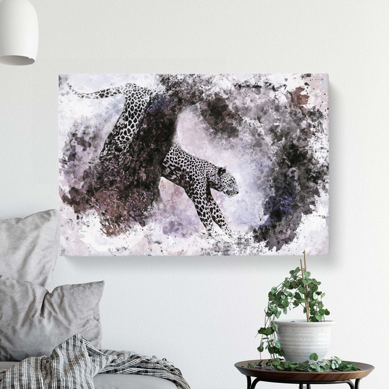 Leopard Climbing From A Tree In Abstract - Wrapped Canvas Painting, 35cm H x 50cm W x 3cm D