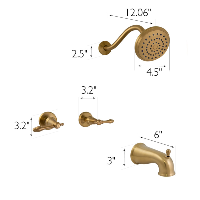 Oakmont Faucet Tub & Shower with Valve, Brushed Gold