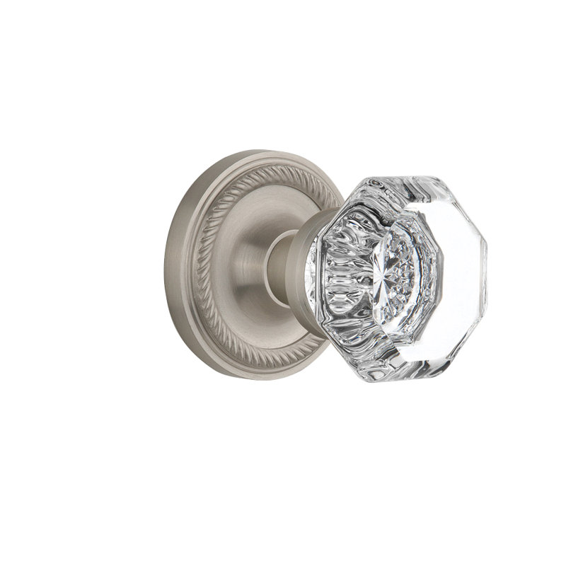 Rosette en corde avec bouton de porte Waldorf, Nickel satiné, 2 3/4 po