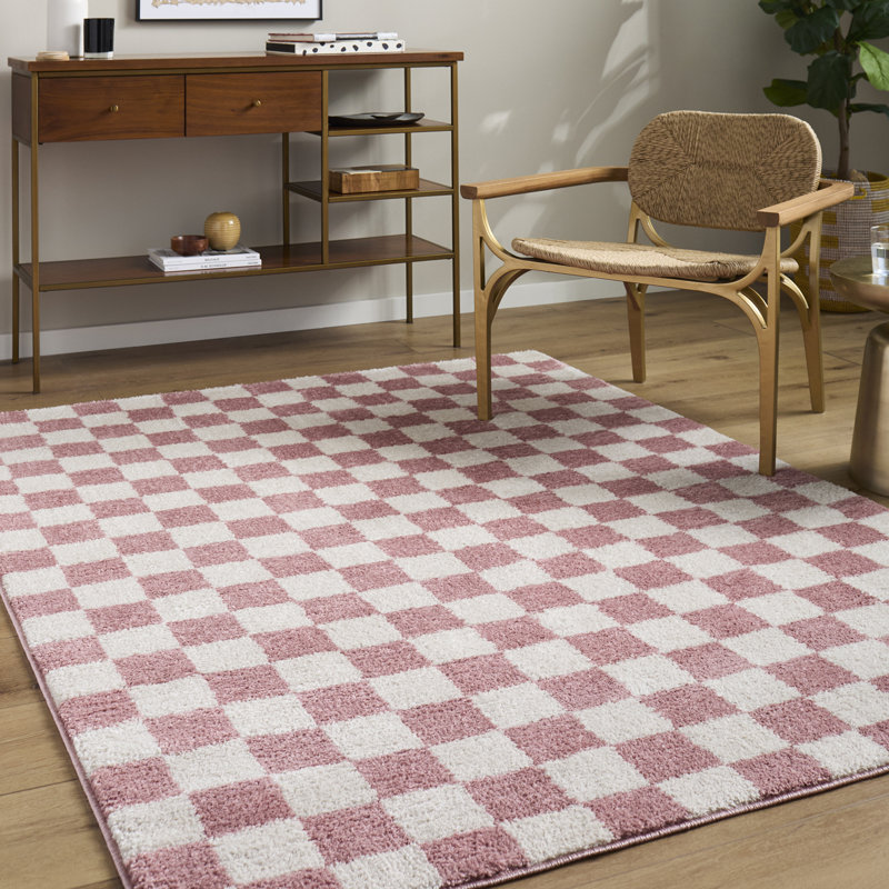 Moroccan Area Rug, Rose/Ivory, Rectangle 160 x 213 cm