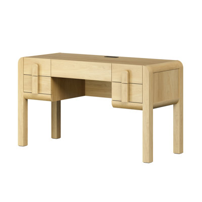 53.5-Inch Modern Sofa Table, Wood Arched Console Table Behind Couch With Drawers And Charging Station For Entryway, Living Room, Foyer, Hallway, And Office
